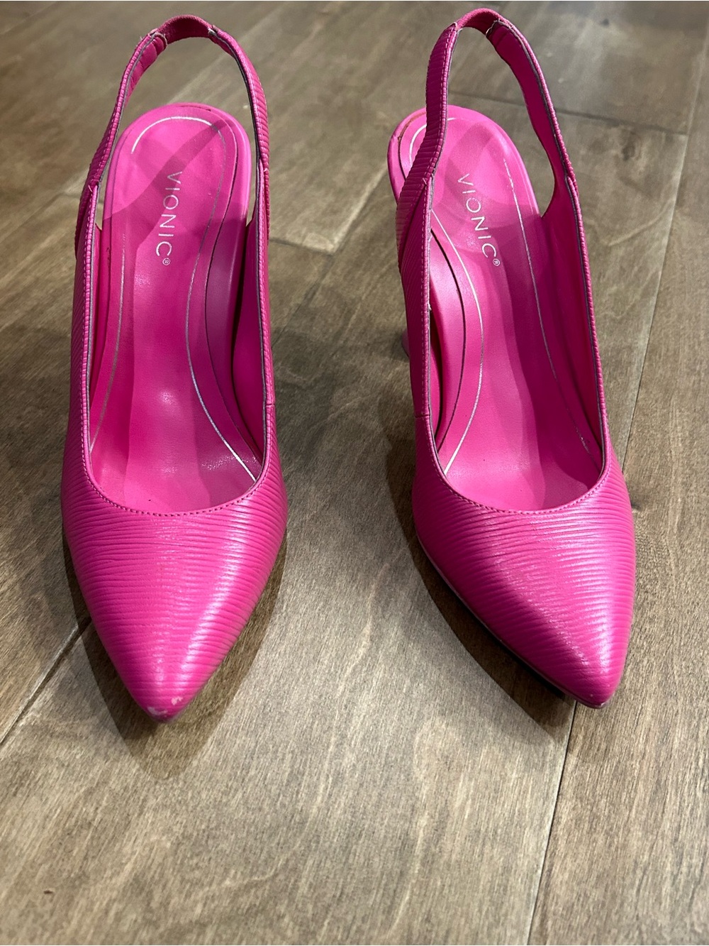 Vionic Hot Pink Slingback ribbed Pointed-Toe Heels 7 - Picture 9 of 13